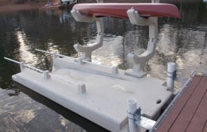 kayak rack bolted onto kayak dock